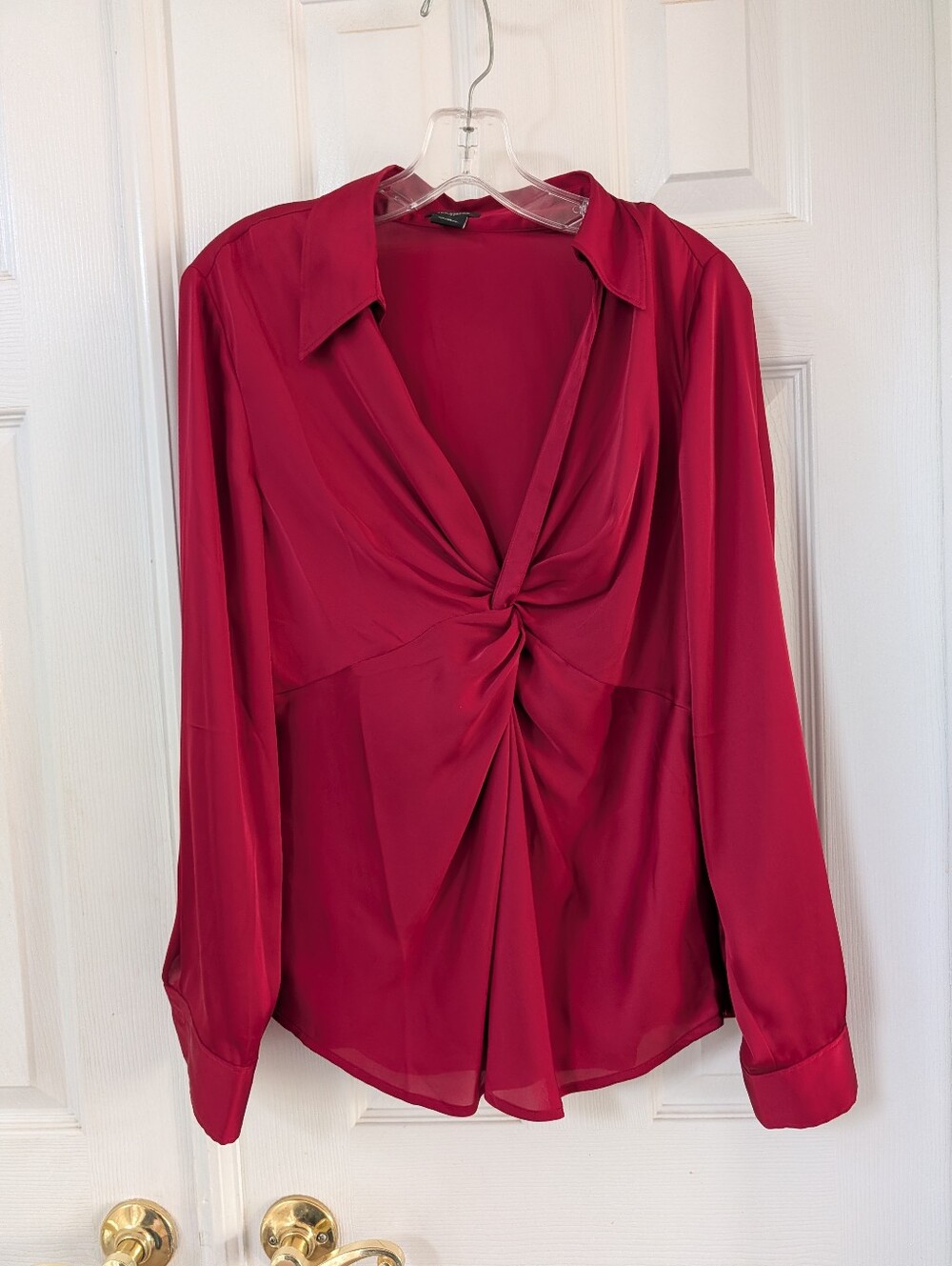 Ann Taylor Twist-Front Button Down Blouse - Berry Red
